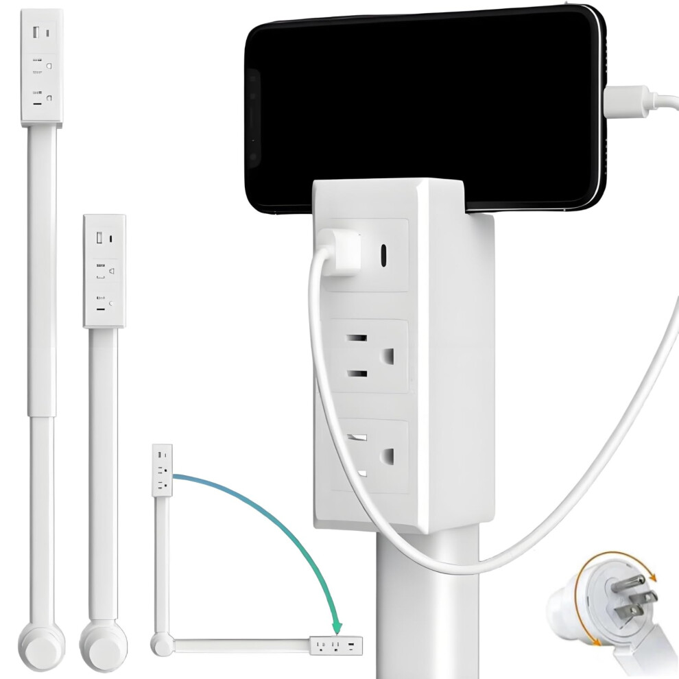 Adjustable Rotating Power Strip With Usbc And Usba, Extendable Outlet Extender For Desks And Home 9092120873146