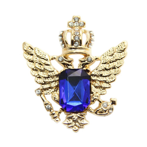 Vintage Crown Eagle Pattern Collar Brooch Pin for Men Golden+Blue