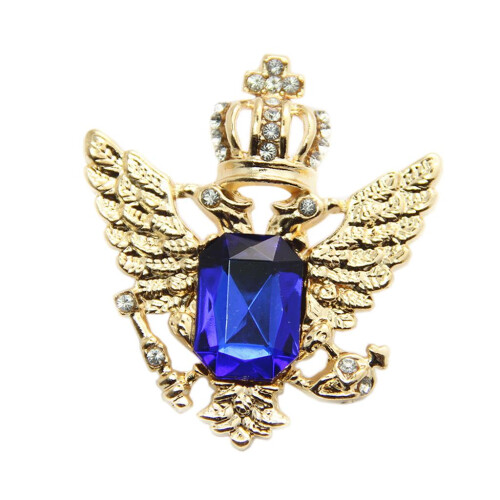Vintage Crown Eagle Pattern Collar Brooch Pin for Men Golden+Blue 2