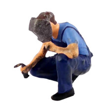 1/64 Painted People Figures Repairman Model Scene Decor Welding Blue