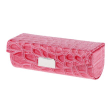 Leather Lipstick Case Holder Storage Box with Mirror for Purse Rose Re