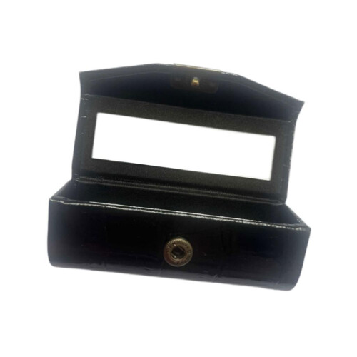 Leather Lipstick Case Holder Storage Box with Mirror for Purse Black 1