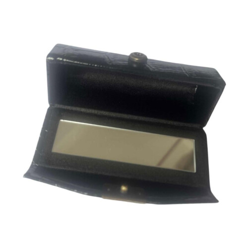 Leather Lipstick Case Holder Storage Box with Mirror for Purse Black