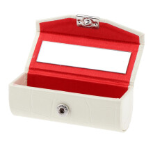 Leather Lipstick Case Holder Storage Box with Mirror for Purse White