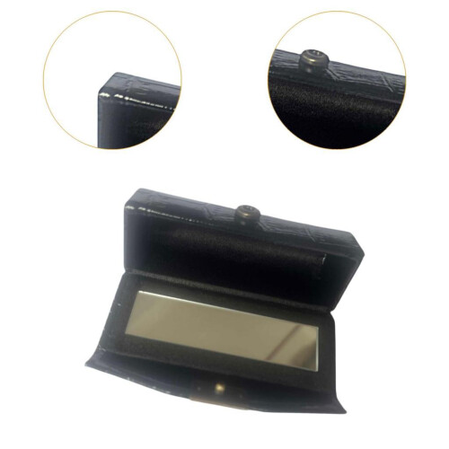 Leather Lipstick Case Holder Storage Box with Mirror for Purse Black 2