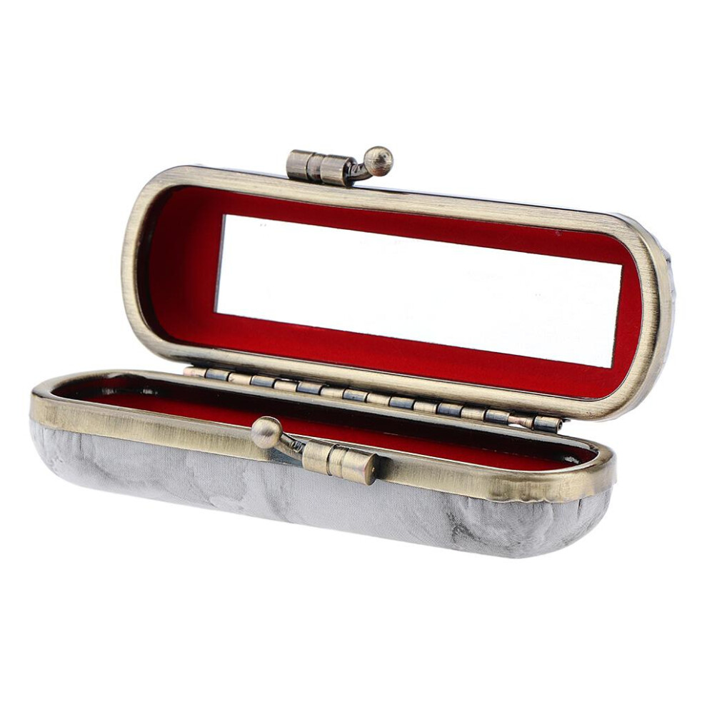 Grey Makeup Holder Lipstick Case Storage Box With Mirror For Purse