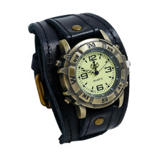 Wristwatch Male Watch Band Genuine Leather Men Vintage Bracelet Black