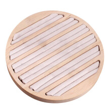 Round Wooden Jewelry Showcase Ring Display Tray Organizer beige velvet