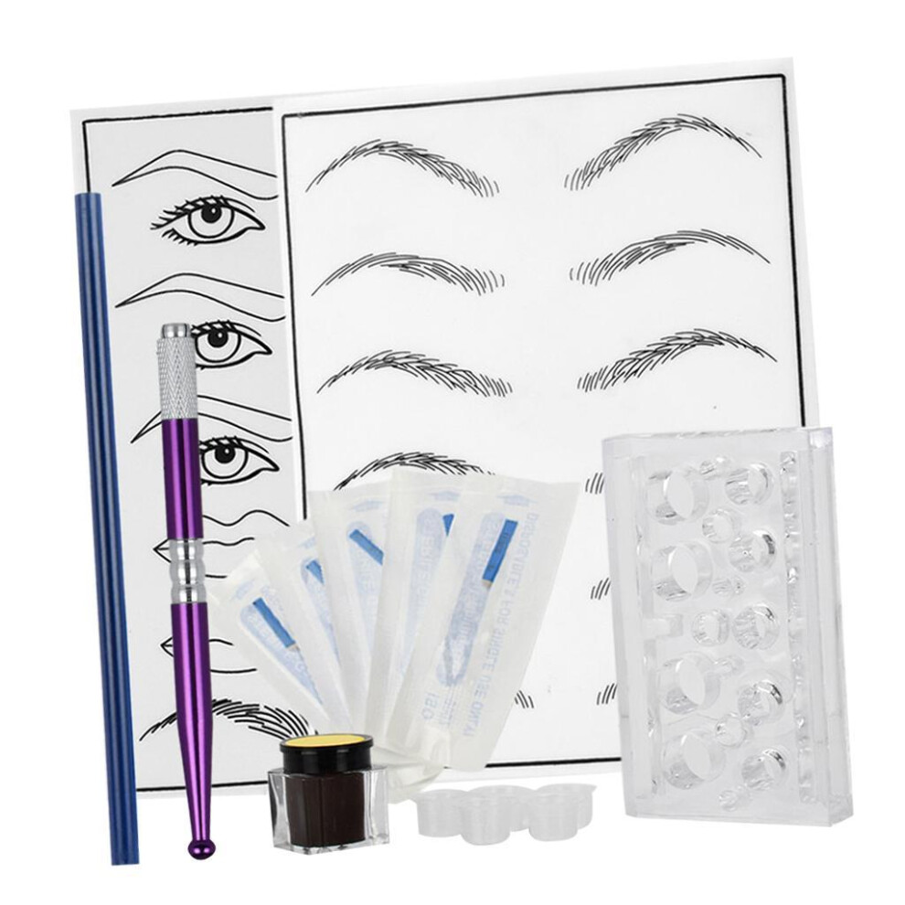 Permanent Makeup Kit Tattoo Pen Needle Practice Skin Pencil Ink Cup Pu