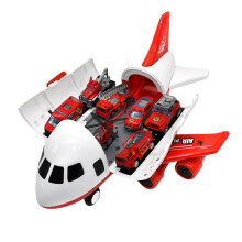 6 Vehicles in Aircraft Passenger Plane Toy Red_ 6 Fire Fighting Trucks