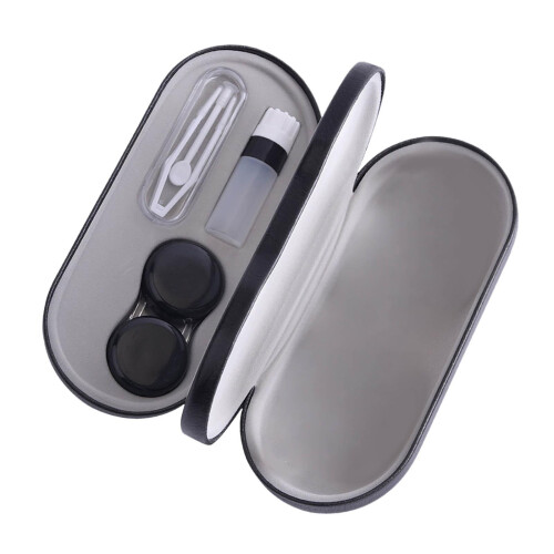 Dual Eyeglass Case Contact Lens Box Glasses Container Hard Case Black