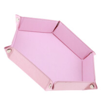 Dice Folding Hexagon Tray PU Leather Dice Rolling Tray for Game Pink