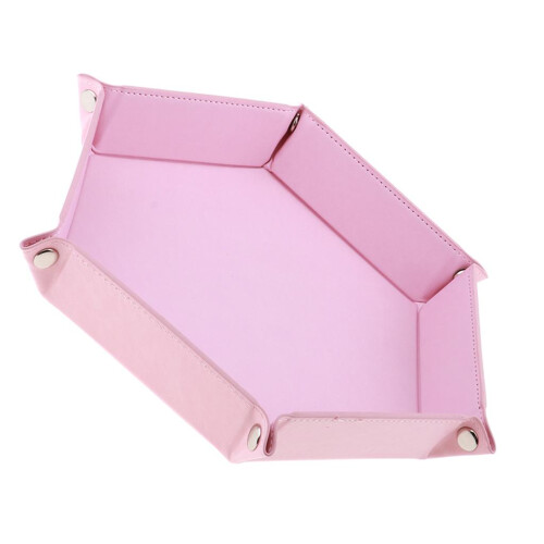 Dice Folding Hexagon Tray PU Leather Dice Rolling Tray for Game Pink
