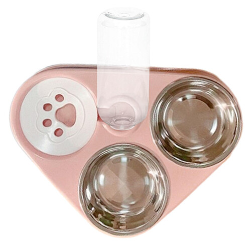 Automatic Water Dispenser Feeder Double Bowls for Dog Cat Pink