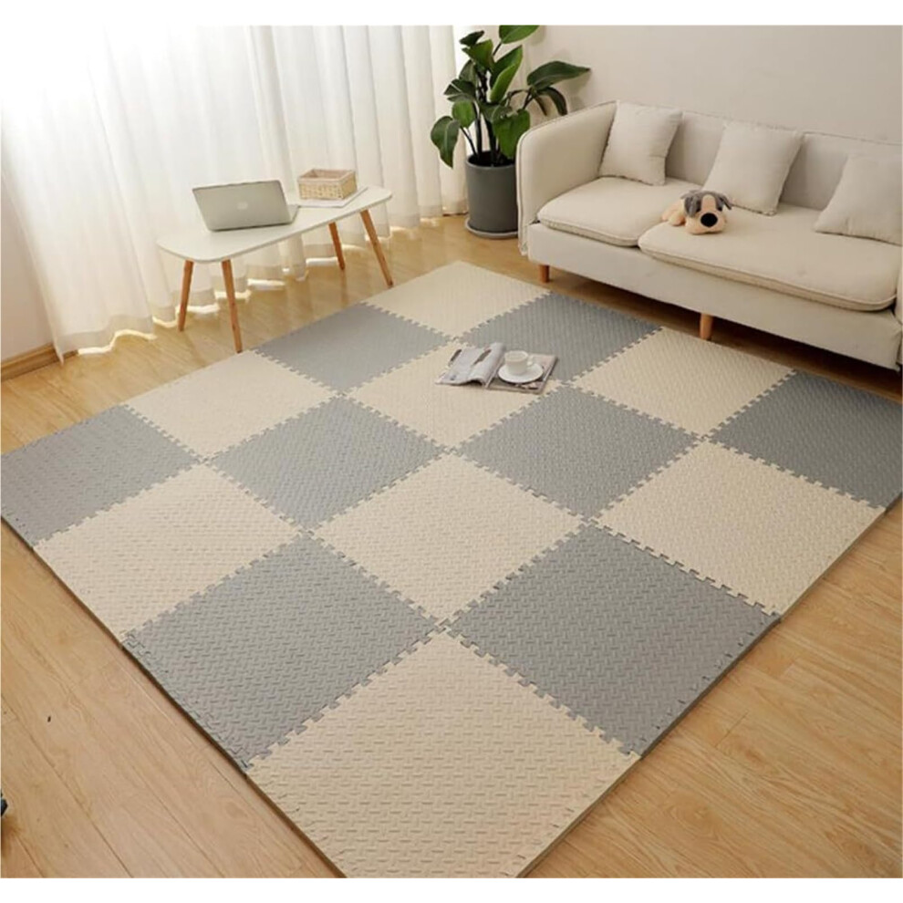 Foam Puzzle Floor Mats 10 Pack 2.0Cm Thick Interlocking Nonslip Tiles For Home Gym And Kids Playroom Beige/Grey