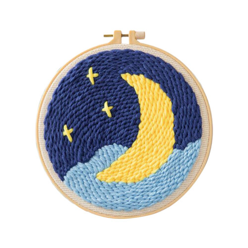 Moon Star Pattern Punch Pin Kits Soft Yarn DIY Needlework Embroidery C