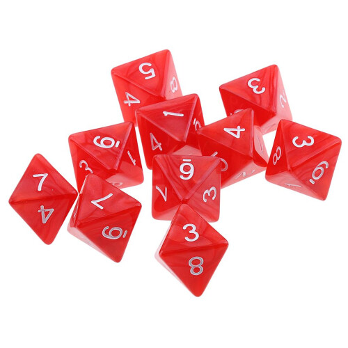 10pcs 8 Sided Dice D8 Polyhedral Dice for Party Table Games Red 2
