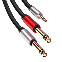 5.9ft Dual Male 1/4" 6.35mm Mono Jack to Stereo 1/8" 3.5mm Jack Cable