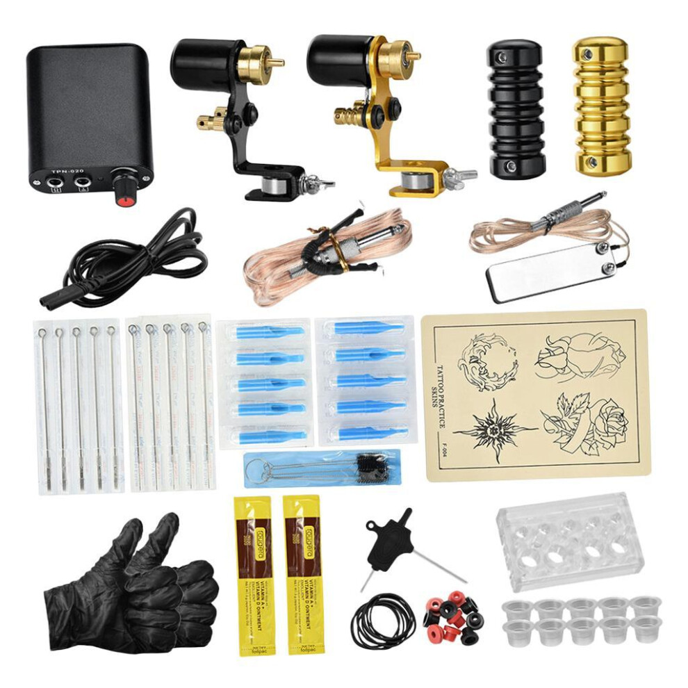 Beginner Complete Tattoo Kit Machine Rotary Set     Power Supply Needl