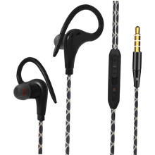 Sports Wired Earbuds 3.5mm Jack with Over Ear Hook for Jogging Gym Bla