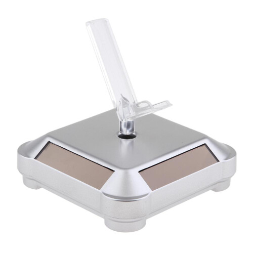 Solar Powered Rotating Display Stand Turntable Holder Tray + Rack Silv