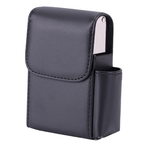 Cigarette Lighter Holder Hard Case Pouch 20 Cigarettes No Texture Blac