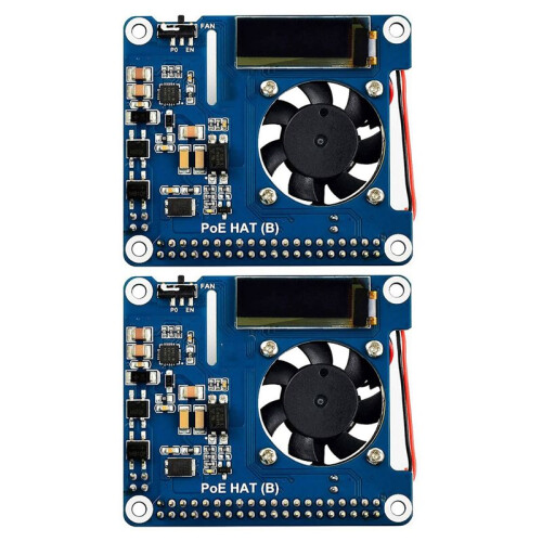 2X Waveshare Power Over Ethernet HAT Support 802.3Af PoE Network Expansion Board with OLED for Raspberry Pi 4 Model B