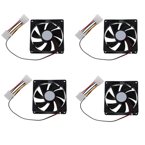 4X  12V 4 Pin Black Plastic PC Cooling Fan 90mm x 90mm x 25mm