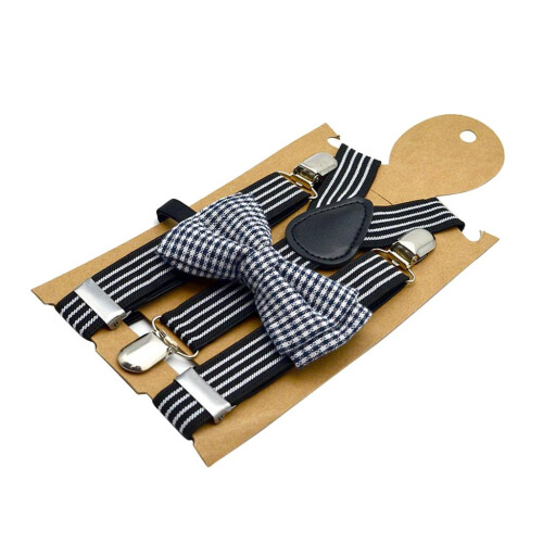 Kid Boy Adjustable Y-Back Suspender with Bow-Tie Set Clip-on Suits Bra