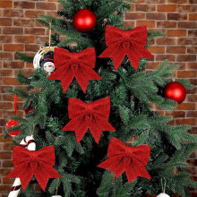 10PCS Christmas Bows Christmas Hanging Decorations Red Bowknot Christmas Tree Ornaments