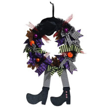 Halloween-Kranz, schwarz, langbeinig, böse Hexe, Kranz, Girlanden für die Haustür, für Tür, Veranda, Fenster, Innen- und Außendekoration