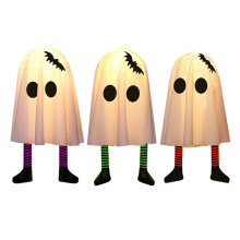 3PCS Halloween Hanging Ghosts with Bat Striped Stockings Ornaments Glowing Spooky Witch Hat Lights