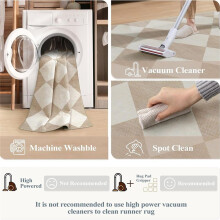 Carpet Runners for Hallway,Beige Ultra Thin Washable Kitchen Runner Rug Non Slip, Moroccan Plaid Checkerboard Decor