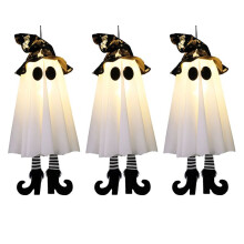 3PCS Halloween Hanging Ghosts Halloween Decorations Outdoor Hanging with Witch Hat for Yard Patio Garden