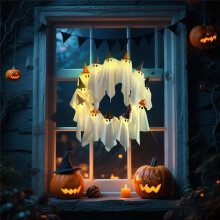 Spooky Ghosts Halloween Wreaths Halloween  Wreaths 12 LED Little Light-  Wreaths Front Door Hanging Decor