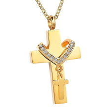 Double Cross Cremation Pendant Steel Classic for Ashes Men Women Party