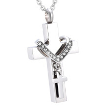 Double Cross Cremation Pendant Steel Classic for Ashes Men Women Party