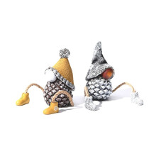 Shelf Sitters with Dangling Legs Pine Cone Gnomes Figurine Decor Set of 2 Unique Resin Faceless Doll Statue