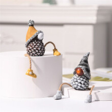 Shelf Sitters with Dangling Legs Pine Cone Gnomes Figurine Decor Set of 2 Unique Resin Faceless Doll Statue