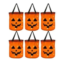 LED Light Halloween Trick or Treat Bucket Pumpkin Candy Bags Halloween Basket for Thanksgiving Party Gift 5pc