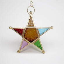 Hanging Candle Lantern,Moroccan Style Glass Five-Pointed Star Shaped Tealight-Holder for Wedding,Garden Yard, Black
