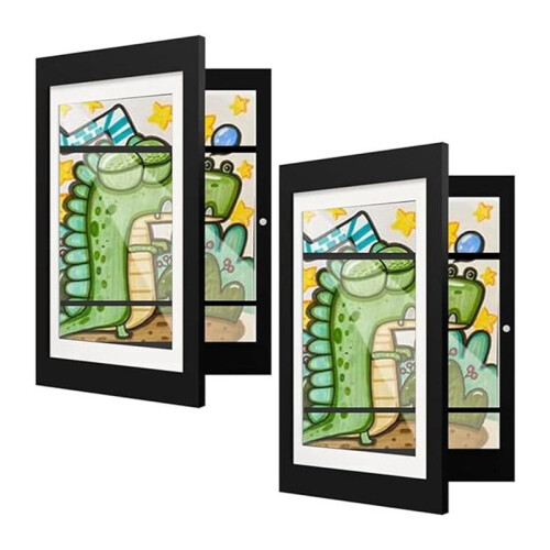 Kids Art Frames, 2 Pack Kids Artwork Frames Changeable, Artwork Display Storage A4 Picture Frames Front-Opening, Frames 1