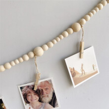 Decorazioni da Parete per Esposizione di Foto da 3 Pezzi, Cornice per Collage Boho con Ghirlanda di Perline nel legno con 7 Clip nel legno per Casa,