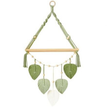 Macrame Wall Hanging Shelf-Boho Wall Plant Hanger Shelves with Handmade Woven Leaves, Rustic Wood Storage Display Shelf