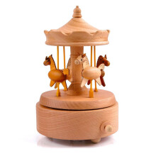 Carousel Music Box Wooden Merry-Go-Round Horse Musical Box Turn Horse Shaped Wood Crafts Birthday Gifts Home Decor