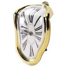 Melting Clock, Block-Type Twisted Clock,Melted Clock for Decorative Home Office Shelf Desk Table Funny Gift, Gold