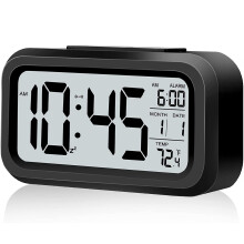 Digital Alarm Clock,Battery Operated Alarm Clock, with Night Light Snooze Date 12/24H Indoor Temperature (Black)