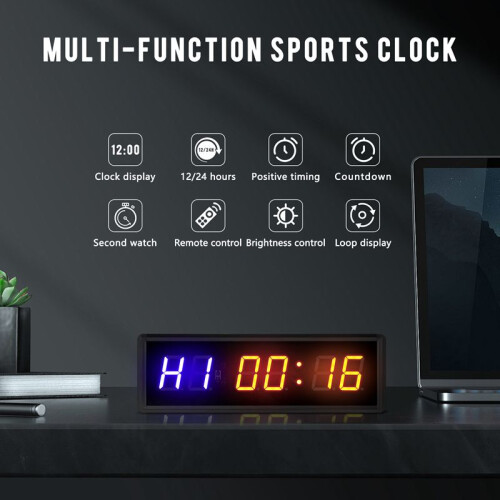 Gym Timer,LED Interval Timer Digital Countdown Wall Mounted Clock Fitness Timer,Digits Down/ Clock Stopwatch for Home 1