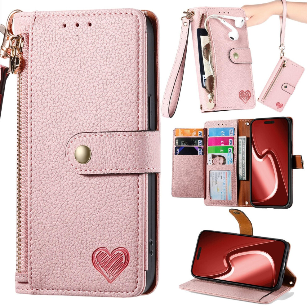 Wallet Case Leather Flip Cover With Rfid Blocking, Zipper Pocket, Kickstand And Wrist Strap For Nokia G400 Pink 9169991084534