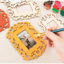 18 PCS Unfinished Blank Wooden  Picture Frames with Lanyard for Kids DIY Painting Display Photo Hanging Decoration